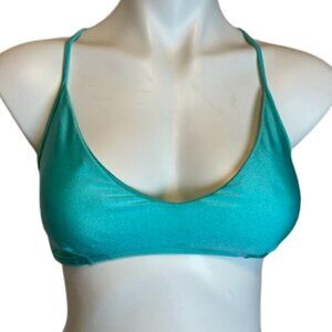 Luli Fama Costa Buena Criss-Cross Back Bra- Top Bikini Triangle Aquamarine -NWT